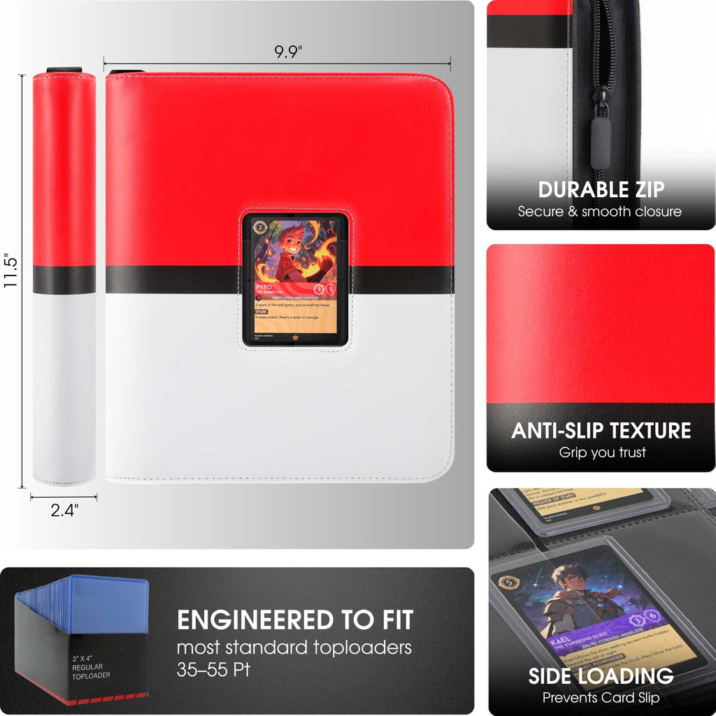 4-Pocket Toploader Binder for Pokemon Cards - Holds 112 Toploaders