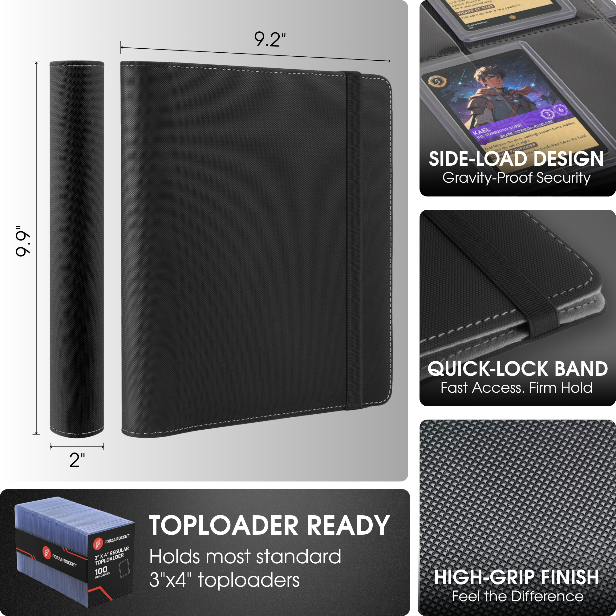 Toploader Binder 96 Slots | 4-Pocket Card Binder | Compatible with Pokemon, MTG, Yugioh, Lorcana & Sports Cards (Black)